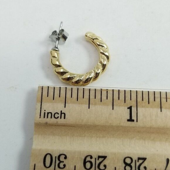 Vintage Little Gold Tone Huggie Hoop Earrings, Small Spiral Design, Estate - Picture 4 of 5